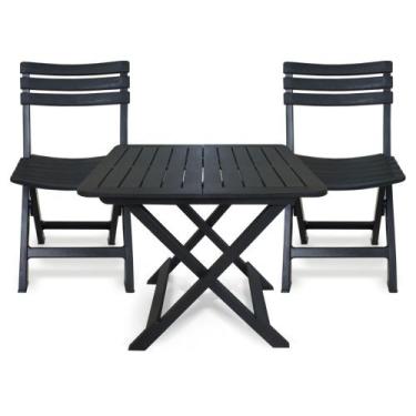 Imagem de Kit Mesa Quadrada Plástica Dobrável c/ 2 Cadeiras Bar Jardim - Arqplas