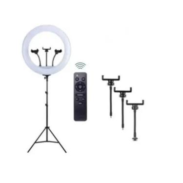 Imagem de Ring Light Grande Profissional Celular Tripé 3 Suportes 18 Polegadas -