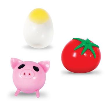Imagem de Kit Com 3 Splash Ball Anti Stress Acrilex Porco Ovo Tomate