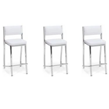 Imagem de Kit 3 Banquetas Empilhável Cromada Alta Assento E Encosto Estofado Cor