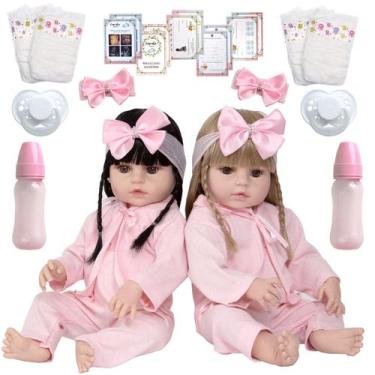 Imagem de Bebê Reborn Gêmeas Baby Realista Loira Morena Banho 26 Itens - Cegonha