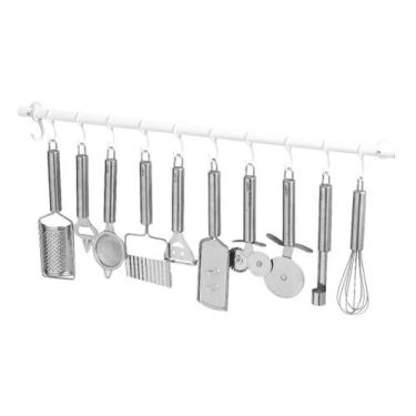 Imagem de Suporte De Cozinha Porta Talheres 40Cm Com 6 Ganchos Branco - Metalcro