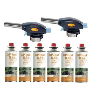 Imagem de Kit 2 maçarico culinário automático controle de chama + 6 refil gás bu