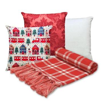 Imagem de Kit Manta Xale Sofá Natal com 3 capas de Almofadas 45x45 - MUMUDECOR, 