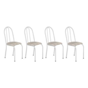 Imagem de Kit 4 Cadeiras de Cozinha Califórnia Estampado Rattan Bege Pés de Ferr