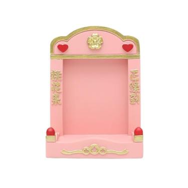 Imagem de UxicRuya Pequeno Nicho Budista Pequeno Santuário Estilo Chinês Decoração de Mesa de Resina para Estantes de Livros Sala de Estar, Rosa, Tamanho real