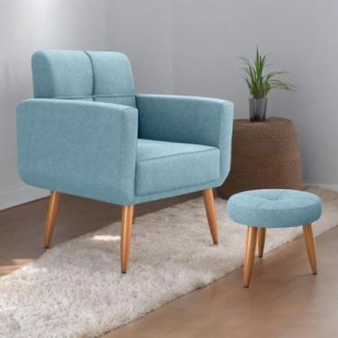Imagem de Conjunto  Poltrona e Puff Decorativos Josh Boucle Azul - Mais de Casa
