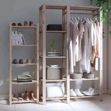 Imagem de Estante Decorativa em Madeira Pinus + Arara para Roupas Aberta - Techn
