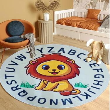 Imagem de Apioiqa Tapete redondo para sala de aula, 1,6 m, animais fofos, leão, tapete grande, antiderrapante, para crianças, supermacio, para quarto de bebê