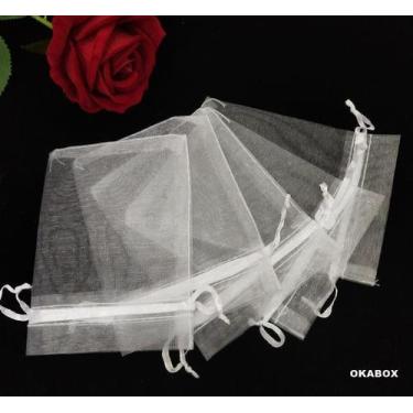 Imagem de 10 Saquinhos De Organza 30x40 Branco Fita Cetim - OKABOX
