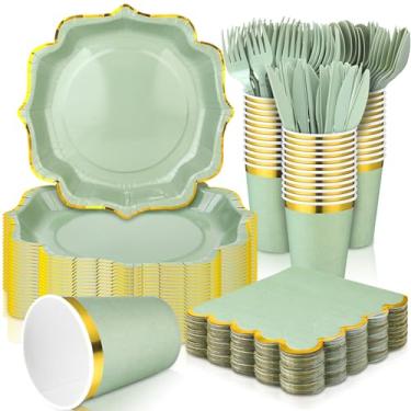 Imagem de Gejoy 144 peças de decoração de chá de panela, suprimentos de festa de chá de bebê, incluindo pratos de papel descartáveis, copos e conjuntos de guardanapos com garfos de plástico, facas e colheres