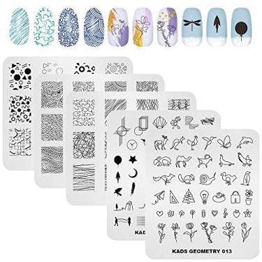 Imagem de KADS Conjunto de 5 peças de placas de carimbo de unha, placa de estampagem de arte de unhas, padrão geométrico irregular, molde de placa de unha, placa de imagem
