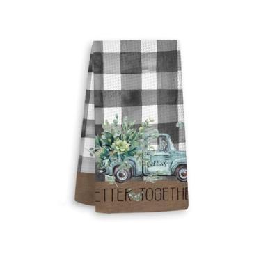 Imagem de XYDEG Toalhas de cozinha xadrez búfalo, aquarela preto branco casa de fazenda toalhas de chá decorativas de secagem rápida para cozinhar cozinha, decoração de eucalipto verde sálvia, 40 × 61