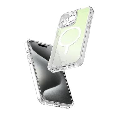 Imagem de Avana Creation - Capa verde cósmica para Apple iPhone 15 Pro Max (6,7 polegadas), capa de telefone iridescente transparente, compatível com MagSafe, antiamarelamento, autorreparação, capa fina à prova