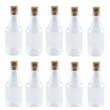 Imagem de Kit 10 Mini Garrafinhas De Plastico 50ml C/ Tampas De Rolha - Deposito