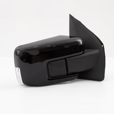 Imagem de Para Ford F150 2021-2024 Conjunto de espelho de porta com tampa traseira pintada em preto dobrável manual com luz de seta, luz de poça, potência aquecida e sensor de temperatura de vidro de ponto