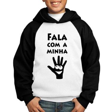 Imagem de Moletom Infantil Fala Com a Minha Mão - Foca na Moda, Branco, Preto, 6