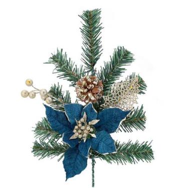 Imagem de Galhos Com hastes Flores Natalinas Bico de Papagaio Glitter - Magizi, 