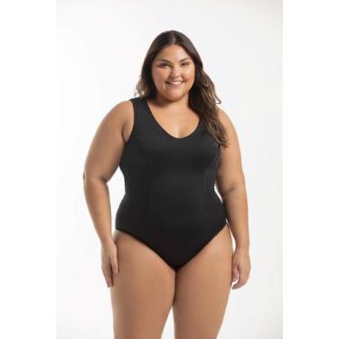 Imagem de Maiô Regata Com Recortes Liso Plus Size - Cor De Cacau, Preto, 52