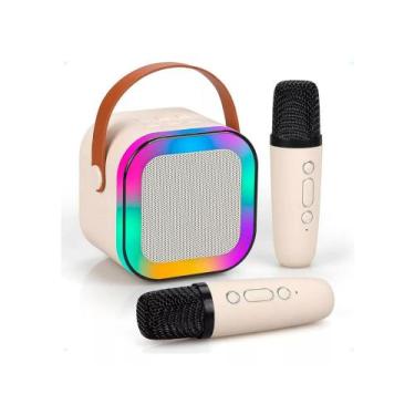 Imagem de Caixinha De Som Karaokê C/ 2 Microfones Bluetooth Com Rgb Som Alto - K