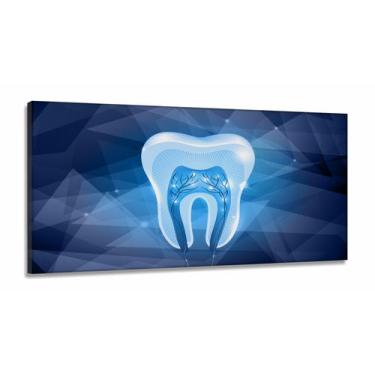 Imagem de Quadro Odontologia Dentista Dente Estilizado Azul em Tecido Canvas 130