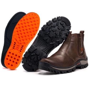 Imagem de Botina Bota Tratorada Masculina de Couro Confortável Palmilha de Gel -