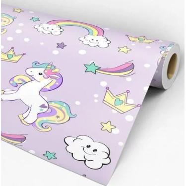 Imagem de Papel de Parede Decorativo Baby Unicórnio Roxo Cute Para Meninas 1,50m