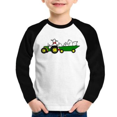 Imagem de Camiseta Raglan Infantil Fazendeiro Manga Longa - Foca na Moda, Branco