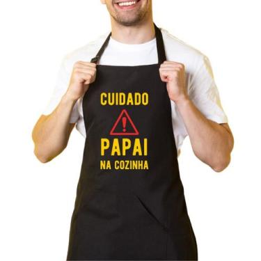 Imagem de Avental Cozinha Preto Oxford Bolso Cuidado Papai Na Cozinha - Cine Cou