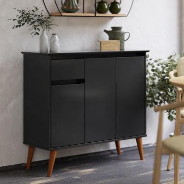 Imagem de Buffet Aparador Veneza Preto Retro em Mdf/Mdp 3 Portas 1 Gaveta - EJ M