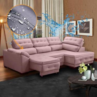 Imagem de Sofá Rosa de Canto Chaise Impermeabilizado 5 Lugares Retrátil 250 x 15