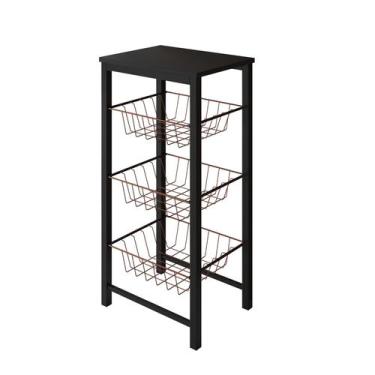 Imagem de Fruteira de Chão Cozinha Montada Aço Preto Tampo Preto Cesto Cobre Rom