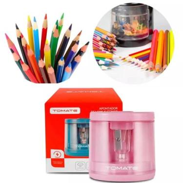 Imagem de Apontador Lápis Elétrico Automático Crianças Escolar A Pilha Cor Rosa 
