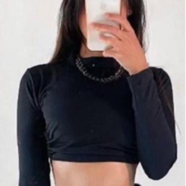 Imagem de Cropped Blusa  Manga Longa Canelada Estilo - Dythelin Modas, Preto, M