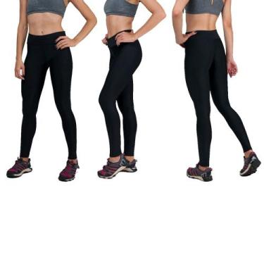 Imagem de Conjunto com 3 Calças Legging Fitnes Suplex Lisa Cintura Alta Preta - 