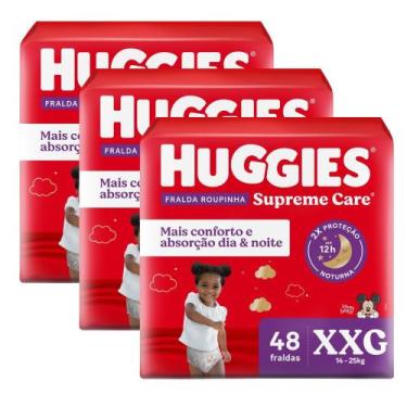 Imagem de Kit 3 Fralda Roupinha Huggies Supreme Care Tamanho XXG Pacote Hiper 48