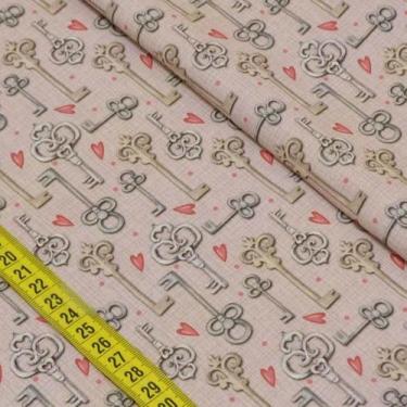 Imagem de Tecido Estampado para Patchwork - Chaves e Cadeados: Chaves (0,50x1,40