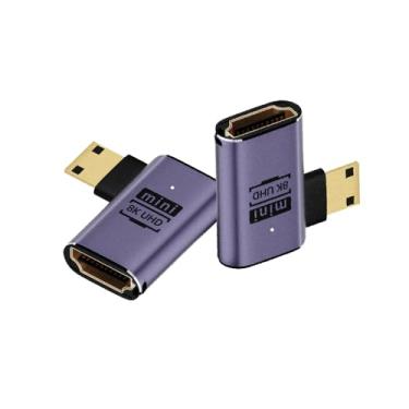 Imagem de Kework Pacote com 2 mini adaptadores HDMI UHD 8K, conversor de 48 Gbps 3D Mini HDMI versão 2.1, ângulo esquerdo de 90 graus, mini HDMI 2.1 macho para HDMI 2.1 fêmea adaptador extensor, acoplador