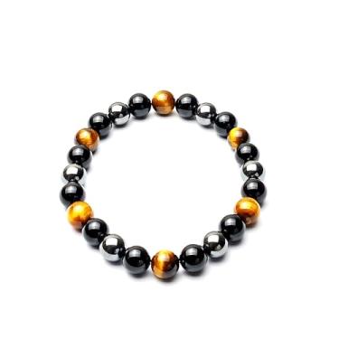 Imagem de Pulseira de proteção tripla - Pequeno, Médio, Grande, Tamanhos Extra Grandes - Para Proteção - Pulseira de Pedra Elástica com Contas de 10 mm - Olho de Tigre - Hematite - Pulseiras de Joias de Cristal