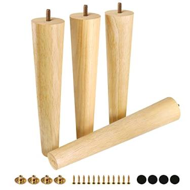 Imagem de FoDau770 Pernas de móveis de madeira de borracha, 30,5 cm, pés de madeira afunilados retos, pernas de sofá de meados do século, conjunto de 4, peças de reposição para pés de móveis UNC de 5/40.6 cm