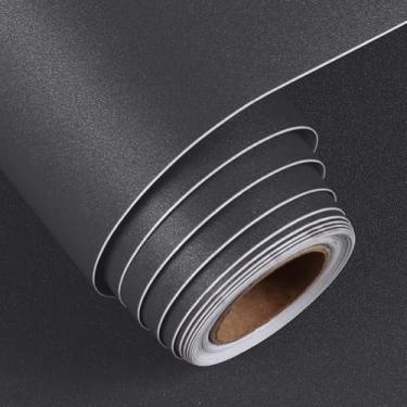 Imagem de FunStick Papel de parede preto de carvão sólido para descascar e colar papel de parede preto fosco para gabinetes, autoadesivo, espesso, removível, rolo de papel de parede para gavetas, cômoda, mesa, mesa, 30,5 x 508 cm