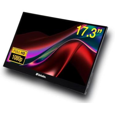 Imagem de Verbatim Monitor de tela sensível ao toque portátil de 17,3 polegadas USB-C HDMI Full HD 1080p IPS com caixa de metal e suporte ajustável para laptops e consoles de jogos