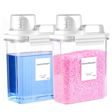 Imagem de VOTLEVT Dispensador de detergente para a roupa de 1,8 g, dispensador de sabão líquido de lavanderia, dispensador de amaciante de tecido, reforço de perfume/suporte e recipiente de pó de lavanderia,