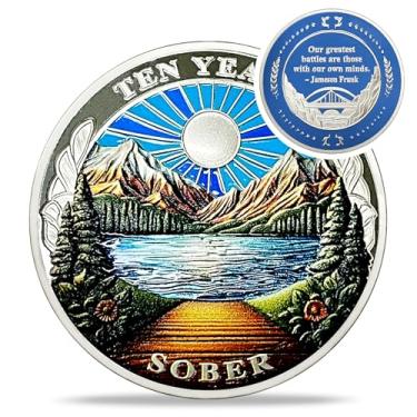 Imagem de Moeda original de sobriedade de dez anos - Moedas AA de recuperação da luz solar - Chips e medalhões AA de 8 anos - 1-10 anos NA AA Celebrate Recovery Addicts - Narcóticos Alcoólicos Anônimos