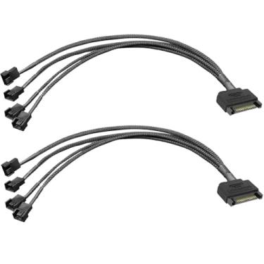 Imagem de Gebildet 2pcs SATA para 4 vias 3 pinos / 4 pinos PMW 12V PC Case Fan Power Adapter Cable, 3 pinos ou 4 pinos (conector PWM) para 15 pinos SATA Computer Cooler Cooling Fan Power Cable