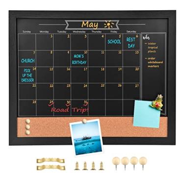 Imagem de Umtiti Calendário de lousa de 33 x 43 cm e quadro de avisos Combo Quadro. Moldura de madeira preta, quadro-negro magnético. Perfeito para escritório, quadro de mensagens de escola em casa, HBZHB-BK3442-US