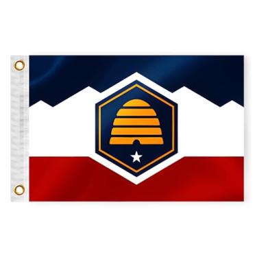 Imagem de Nova bandeira náutica do estado de Utah 30,5 x 45,7 cm dupla face 3 camadas UT bandeira marinha nylon pequeno iate vela pontão barco ATV bicicleta caminhão Jeep motocicleta bandeira latão ilhós