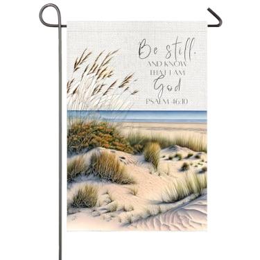 Imagem de Bandeira de jardim cristão 30 x 45 cm dupla face Be Still and Know Psalm 46:10 Versículo bíblico das escrituras bandeira de quintal religioso decoração de varanda de jardim