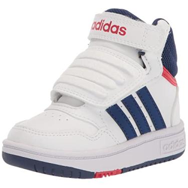 Imagem de adidas Tênis de basquete feminino Hoops 3.0 Low, Branco/azul vitória/melhor escarlate, 13 Little Kid