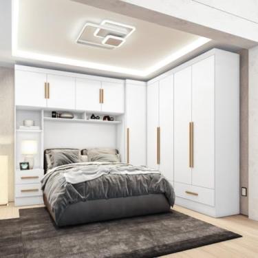 Imagem de Quarto Modulado Casal Completo 4 Peças 5 Portas 4 Gavetas Com Maleiro Smart Plus Branco